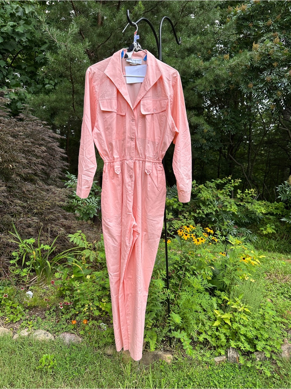 VINTAGE Light Coral Pink Long-Sleeve Utility Jumpsuit